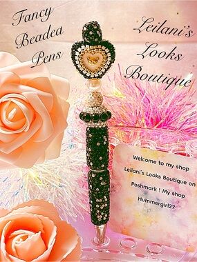 Fancy beaded Pen/gifts/teddy bear heart/black beads/